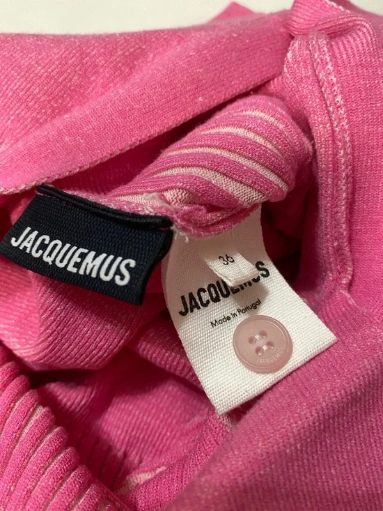 Jacquemus Le Body Yauco Polo Bodysuit Size S Pink Knit Buttons Stretch Barbie - Picture 11 of 11